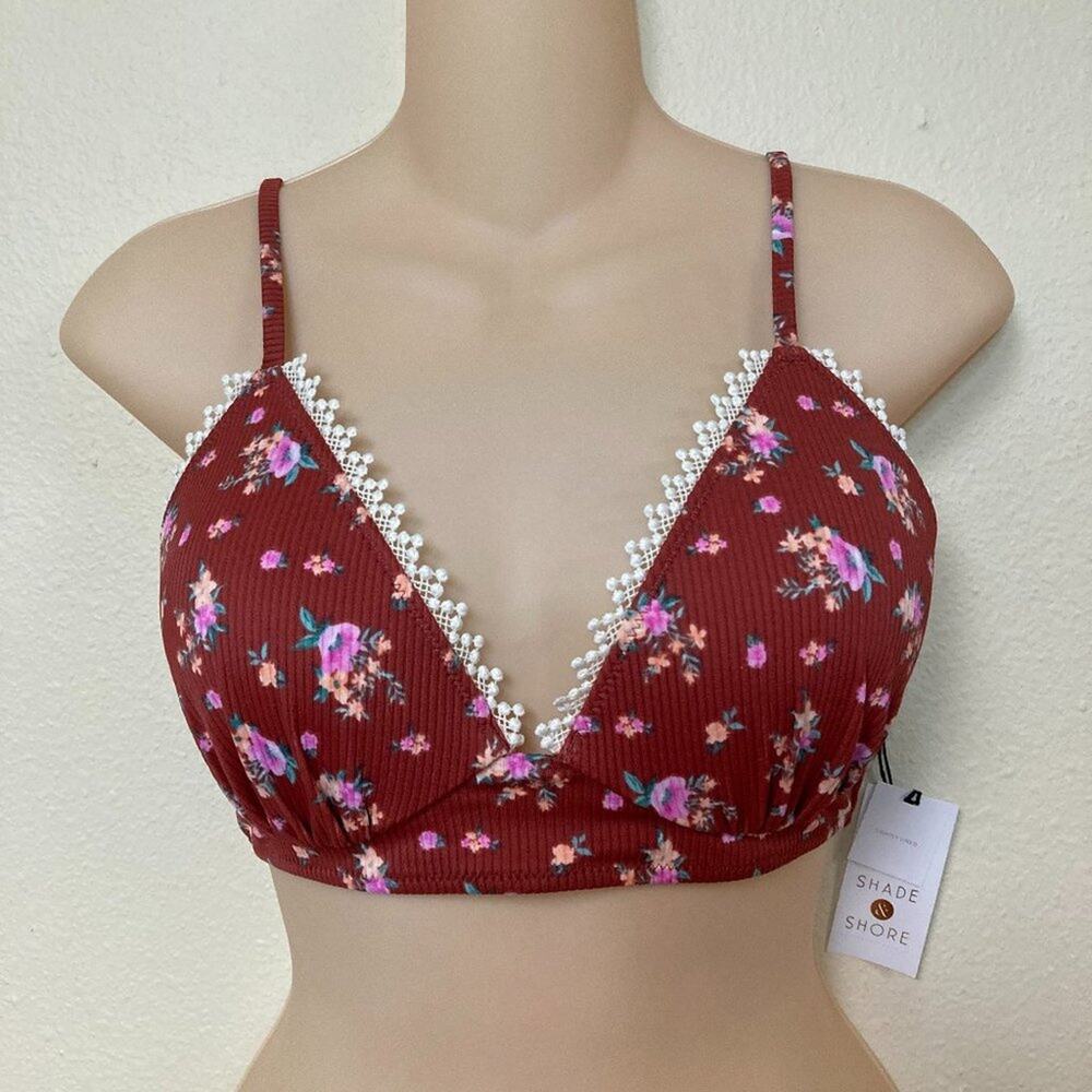 Shade Shore Bathing Swim Suit Top Size 34C Rust Floral Adjustable Straps